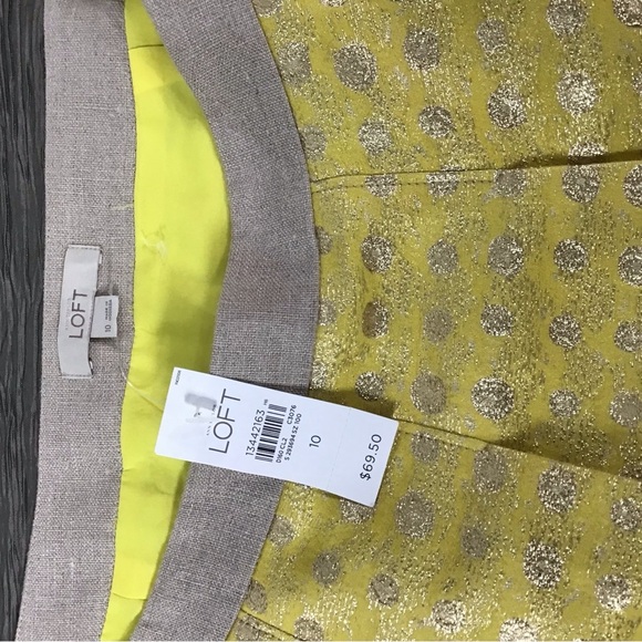 Loft Polka dotted  skirt yellow with silver threads - Picture 2 of 3